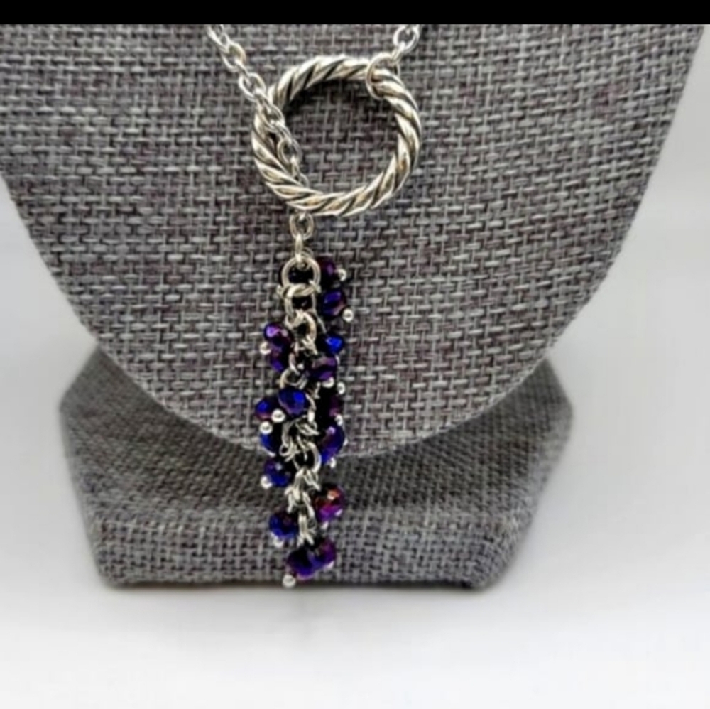 Source Unknown Twisted Silver Necklace with Blue and Purple Accents